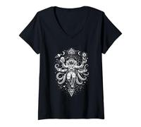 Women's Architects Cosmic Astronaut Octopus Skull Hourglass V-Neck T-Shirt