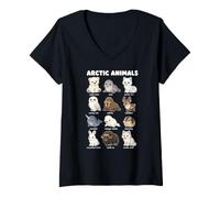 Women's Arctic Animals Cute Wildlife Chart Polar Bear Fox Walrus V-Neck T-Shirt