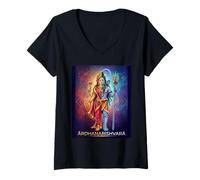 Women's Ardhanarishvara - Lord Shiva Goddess Parvati Shakti Hinduism V-Neck T-Shirt