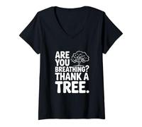 Women's are You Breathing? Thank A Tree Eco-Friendly Awareness V-Neck T-Shirt