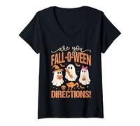 Women's are You Fall-O-Ween Directions Cute Ghosts V-Neck T-Shirt