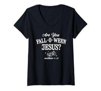 Womens are You Fall-O-Ween Jesus Christian Halloween Pumpkin Bible V-Neck T-Shirt