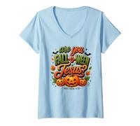 Women's are You Fall-O-Ween Jesus Matthew 4:19 Design V-Neck T-Shirt