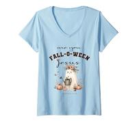 Womens are You Falloween Jesus Christian Halloween Cute Ghost Retro V-Neck T-Shirt