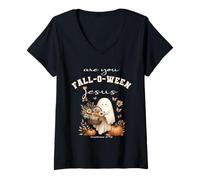 Womens are You Falloween Jesus Christian Halloween Cute Retro Ghost V-Neck T-Shirt
