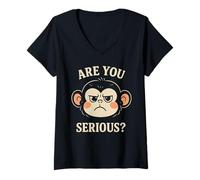 Womens Are You Serious Animal Face Meme Grumpy Funny Monkey V-Neck T-Shirt
