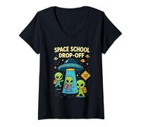 Womens Area 51 Alien Kids Space School Drop Off Back to School V-Neck T-Shirt