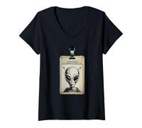 Womens Area 51 Employee of The Month Alien Badge Design V-Neck T-Shirt