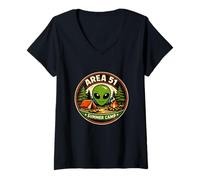 Women's Area 51 Summer Camp UFO Alien Conspiracy Camping Lovers V-Neck T-Shirt