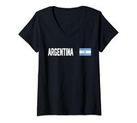 Women's Argentina National Flag Retro Distressed Patriotic Graphic V-Neck T-Shirt