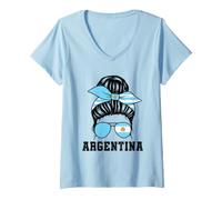Women's Argentina National Flag Vintage Grunge Argentinian 2026 V-Neck T-Shirt