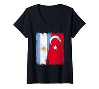 Womens Argentina Turkey Half Flag Turkiye Argentinian Turkish V-Neck T-Shirt