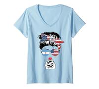 Womens Argentine American Coffee Mama Girl Sister Argentina US Flag V-Neck T-Shirt