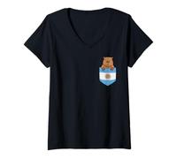 Women's Argentinian Capibara Funny Pocket Argentina Flag Capybara V-Neck T-Shirt