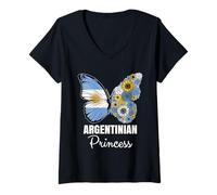 Womens Argentinian Princess Butterfly Roots Argentina Heritage V-Neck T-Shirt
