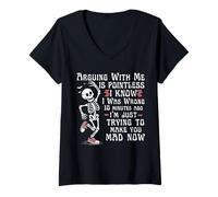 Womens Arguing With Me Is Pointless I Was Knew I Was Wrong Skeleton V-Neck T-Shirt