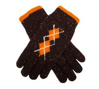 Women's Argyle Knitted Gloves with Marl Yarn - Chocolate/Pumpkin / ONE