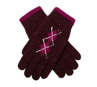 Women's Argyle Knitted Gloves with Marl Yarn - Damson/Cassis / ONE