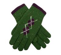 Women's Argyle Knitted Gloves with Marl Yarn - Emerald/Amethyst / ONE