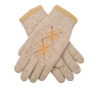 Women's Argyle Knitted Gloves with Marl Yarn - Oatmeal/Toffee / ONE