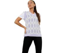 Womens Argyle Knitted V-Neck Sleeveless Pullover Sweater Vest, Ladies Diamond Pattern Tank Top, Soft Stretch Knit Top Sizes 8-22 (UK, Alpha, S, M, Regular, Regular, Lilac & White)