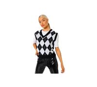 Womens Argyle Knitted V-Neck Sleeveless Pullover Sweater Vest, Ladies Diamond Pattern Tank Top, Soft Stretch Knit Top Sizes 8-22 (UK, Alpha, L, XL, Regular, Regular, Black-White)