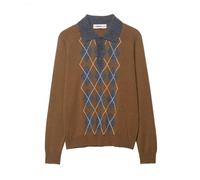 Women's Argyle Polo Sweater Tops Collared Long Sleeve Fall Winter Diamond Pattern Knit Pullover
