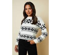 Argyle Striped Ribbed Crew Neck Jumper Dorothy Perkins Ivory XL