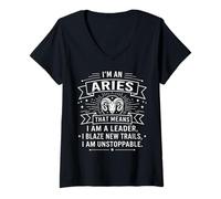 Women's Aries Zodiac Sign I Am A Leader Ram Astrology Fire Horoscope V-Neck T-Shirt