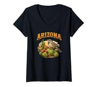 Women's Arizona Cactus Wren Desert Sunset State Bird Wildlife V-Neck T-Shirt