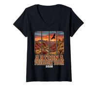 Women's Arizona Freedom Tour 2026 Grand Canyon Eagle Sunset V-Neck T-Shirt