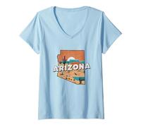 Women's Arizona State Map Road Trip Phoenix Tucson Mesa Scottsdale V-Neck T-Shirt