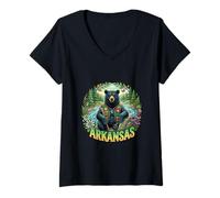 Women's Arkansas Nature Bear Forest River Scenic V-Neck T-Shirt