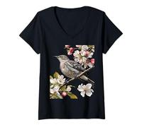 Women's Arkansas Northern Mockingbird Surrounded by Apple Blossom V-Neck T-Shirt