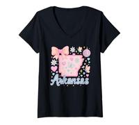 Womens Arkansas State Preppy Coquette Bow Pastel Aesthetic V-Neck T-Shirt