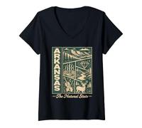 Women's Arkansas State Pride Vintage Landmarks Collage V-Neck T-Shirt