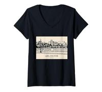Women's Arlington Texas Vintage Skyline Drawing V-Neck T-Shirt