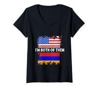 Womens Armenia Flag America USA I'm Both Of Them Armenian Roots V-Neck T-Shirt