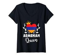 Womens Armenian Queen Armenia Flag Proud Armenian Woman V-Neck T-Shirt