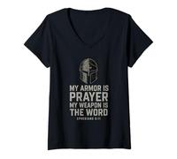 Womens Armor of God. Spiritual warfare Christian. Ephesians 6:11 V-Neck T-Shirt