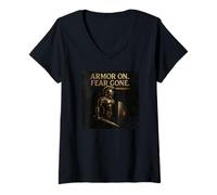 Womens Armor On. Fear Gone - Ephesians 6 Inspirational Armor Design V-Neck T-Shirt