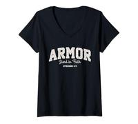 Womens Armor Stand in Faith Bible Verse Ephesians 6:11 V-Neck T-Shirt