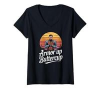 Womens Armor Up Buttercup Knight Sunset V-Neck T-Shirt