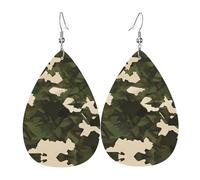 Women's Army camouflage Printed Teardrop Pendant Leather Earrings, Versatile and Stylish for Everyday Wear