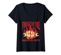 Womens Army Engineer Forget by Fire Driven by Duty V-Neck T-Shirt