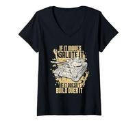 Womens Army Engineer If It Moves Salute It Build Over It V-Neck T-Shirt