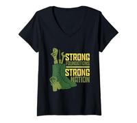 Womens Army Engineer Strong Fundation Strong Nation V-Neck T-Shirt
