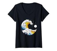 Womens Aroace Pride Aro Ace Aromantic Asexual Flag Japan Great Wave V-Neck T-Shirt