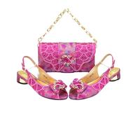 Women's Arrival Peep-Toe Heels & Long Small Bag Set Nigerian Party Shoes And Bag Fuchsia 9