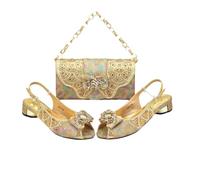 Women's Arrival Peep-Toe Heels & Long Small Bag Set Nigerian Party Shoes And Bag Gold 10